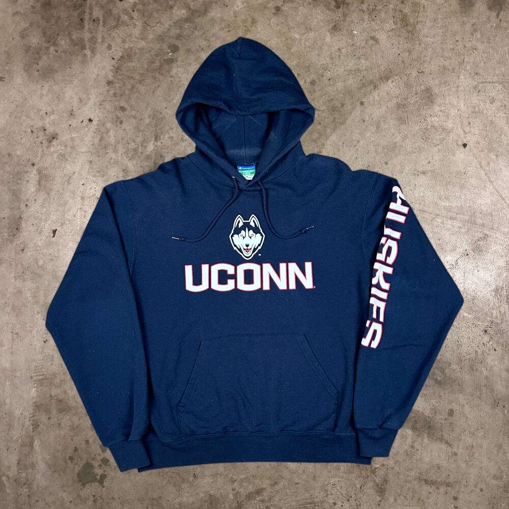 Champion UConn Huskies Hoodie Sweatshirt NCAA College Basketball Blue Men Size M